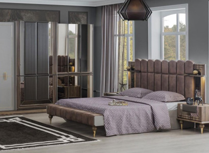 Bedroom Suite Luxury Double bed Wood Brown Fabric Bed Set 4pcs